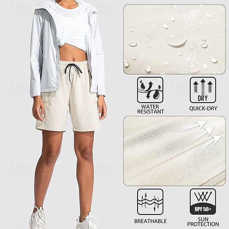 Dam Joggingshorts sportbyxor Sommar Vår Utomhus Snabb tork Multi Pocket Lättvikt Stretch Shorts Underdelar Snörning Elastisk midja Ficka med blixtlås Svart Vit Elastan Camping / vandring Fiske Resa S 2026 - $26.99 –P5