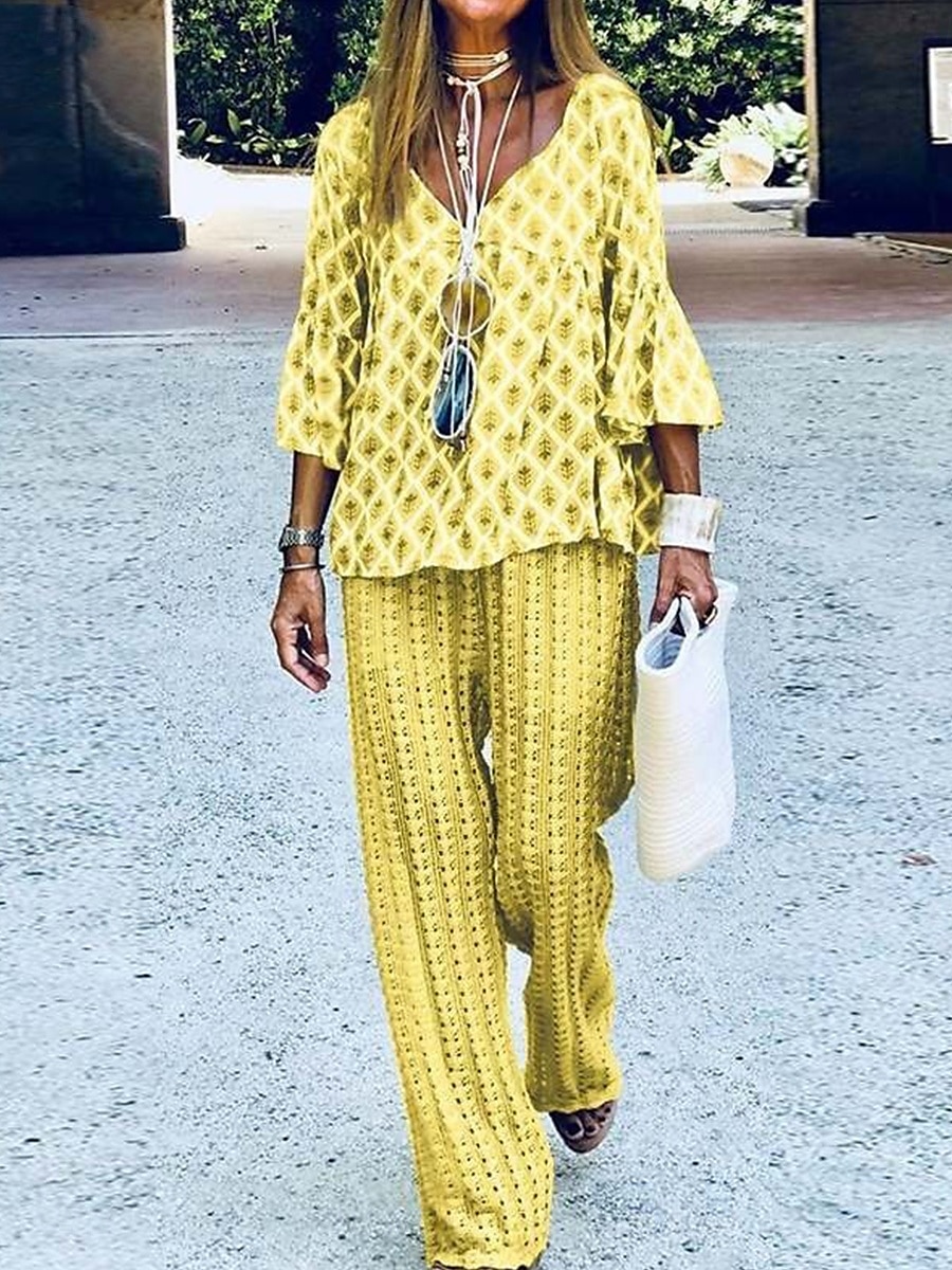 Per donna Festività Di tendenza maglietta Pantaloni Manica lunga Girocollo Pop art Collage Esterno Giallo Blu Viola Primavera & Autunno Standard del 2025 a $29.99 –P3