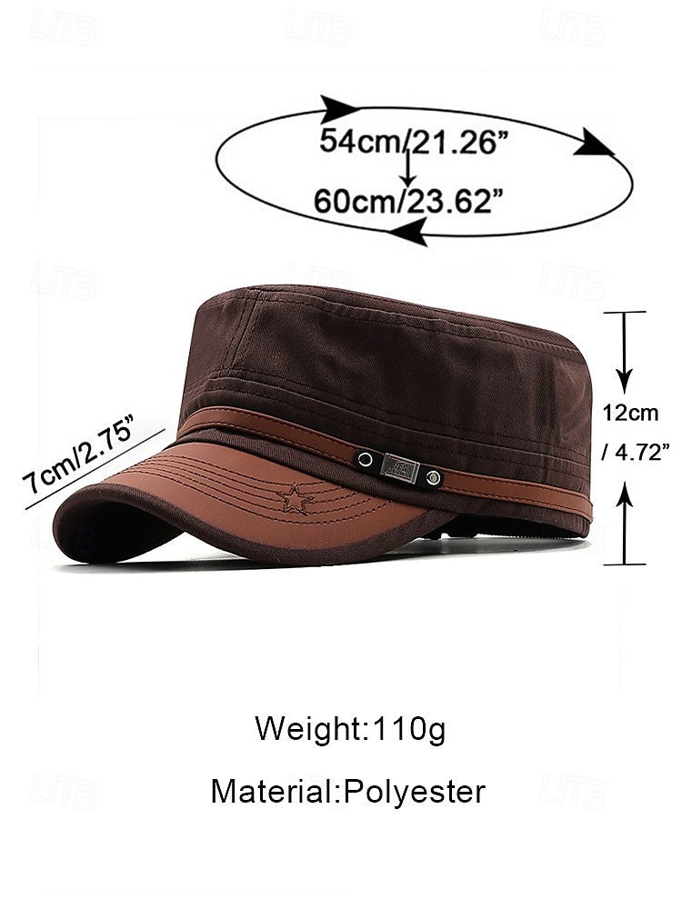 Men's Military Style Polyester Flat Top Cap with Adjustable Strap, Casual Outdoor Sun Hat for Hiking, Travel, and Everyday Wear 2026 - $11.99 –P6