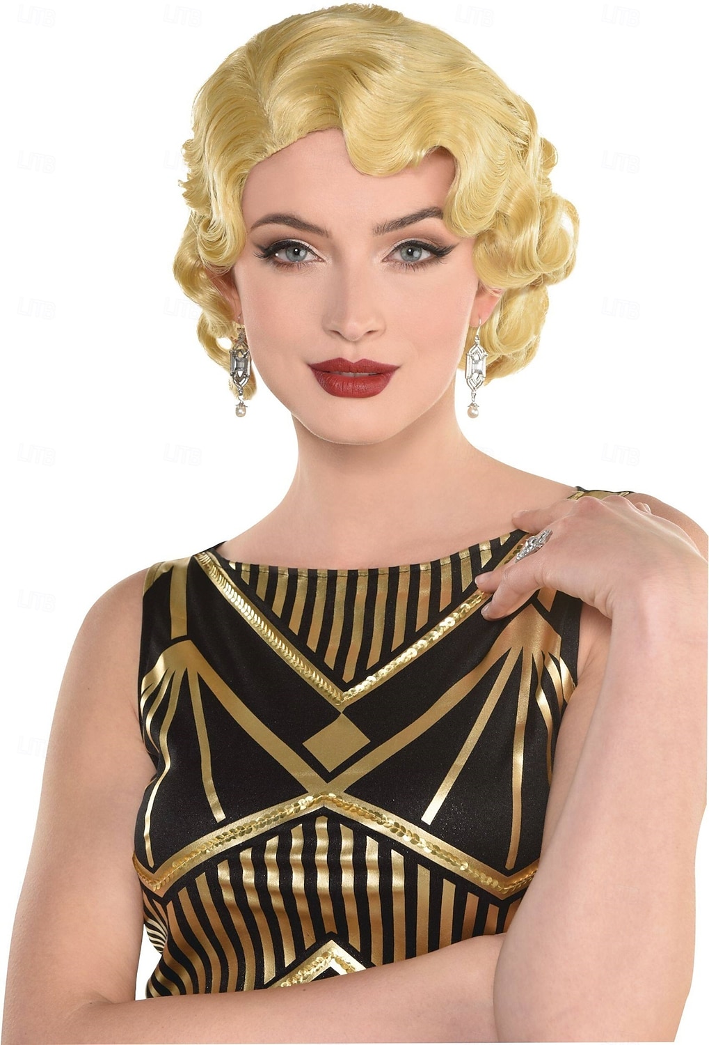 Parrucca corta con onde sulle dita anni '20, bionda, taglia unica, accessorio per costumi indossabile per Halloween del 2026 a $17.99 –P1