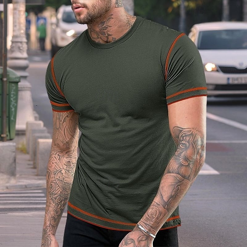 Men's Tee Top Short Sleeve Crew Neck Summer Spring Color Block Fashion Designer Sporty Outdoor Casual Activewear Light Blue Black White Top Tee for Men 2026 - $18.99 –P12