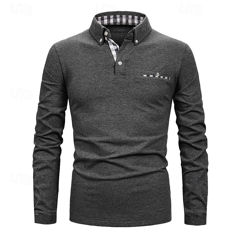 Herren Golfhemd Golf Poloshirts Arbeit Casual Kargen Langarm Basic Modern Farbblock Patchwork Knopf Frühling & Herbst Regular Fit Königliches Blau Blau Dunkelgrau Khaki Hellgrau Hellblau Golfhemd 2025 - $25.99 –P20