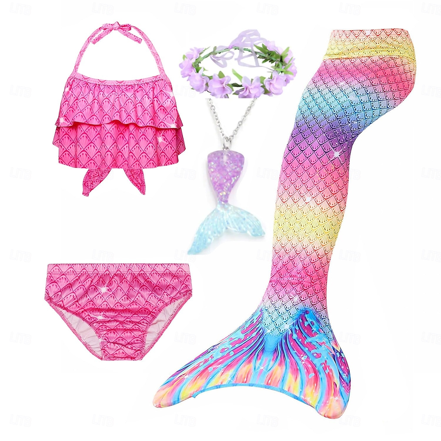 Kinderen Voor meisjes Vijf stuk Zeemeermin zwemkleding Badmode Bikini Strand Zwemmen Regenboog Tie Dye leuke Style Badpakken 3-10 jaar Zomer Licht Blauw Kleurrijk 2025 - $30.99 –P5