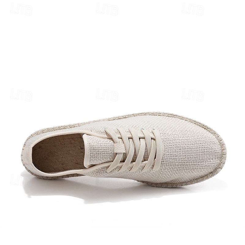 scarpe espadrillas da uomo in tela beige con lacci e suola in corda di juta – comode calzature estive casual del 2025 a $32.99 –P4