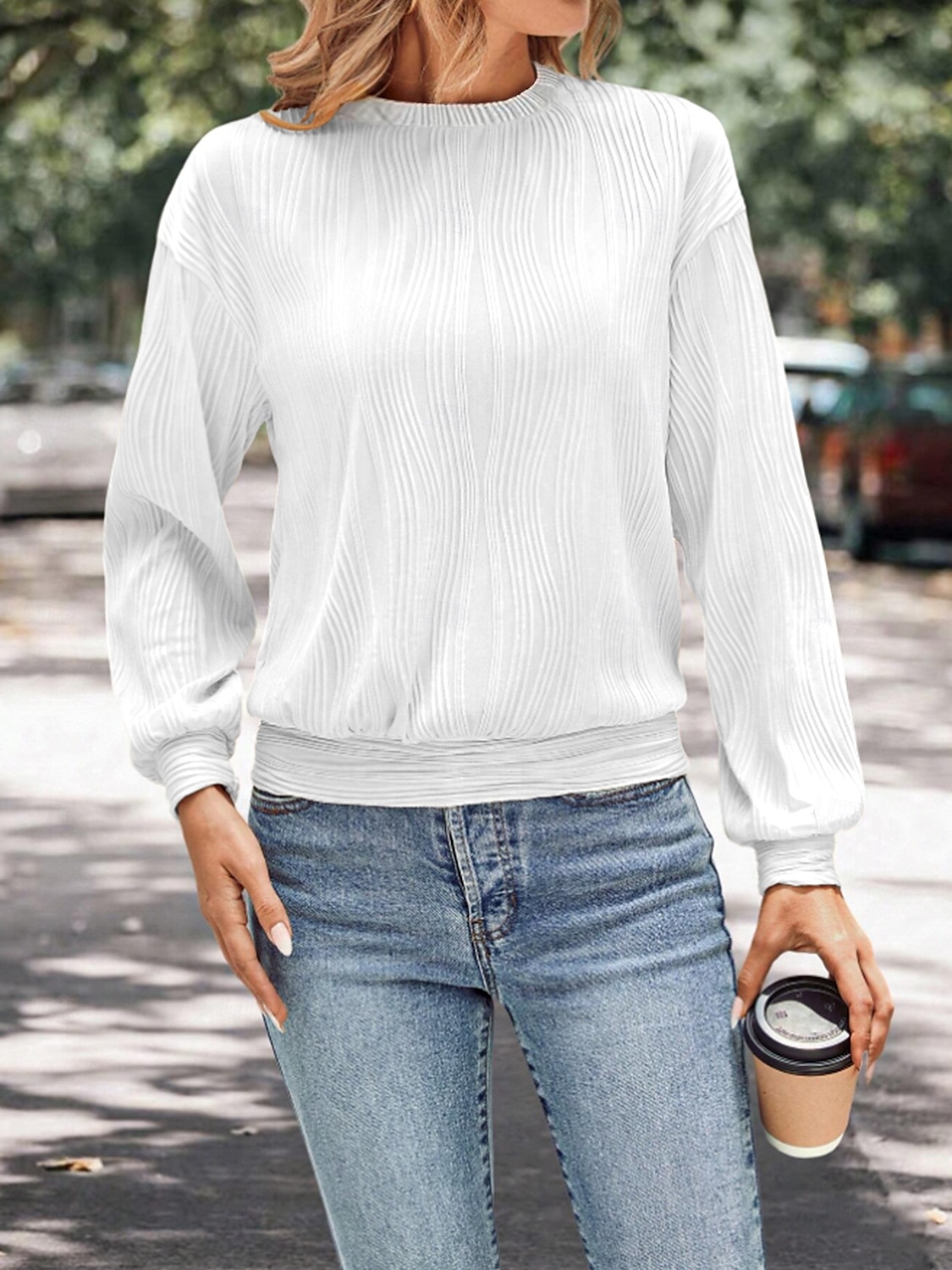 Women's Shirt Blouse Solid Color Basic Casual Long Sleeve Crew Neck Regular Tops Daily Patchwork Black White Beige Fall Winter 2025 - $27.99 –P3