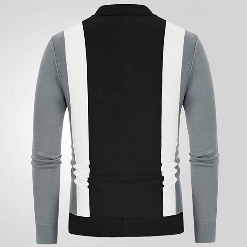 Herren Polos mit Knöpfen Golfhemd Casual Sport Kargen Langarm Modisch Basic Farbblock Patchwork Knopf Frühling Herbst Schwarz Blau Polos mit Knöpfen 2025 - $28.99 –P9
