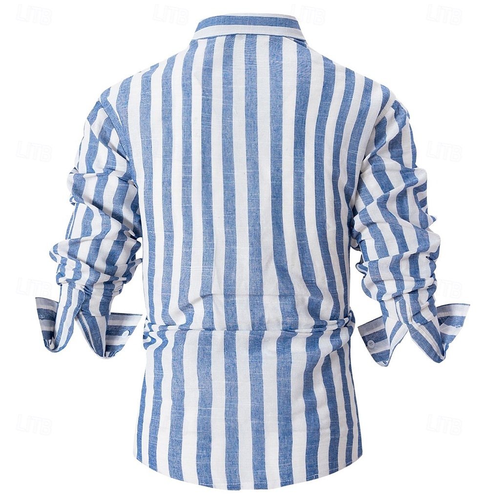 Per uomo Camicia camicia di lino Camicia in lino e cotone Camicia estiva Camicie A strisce Attività commerciale Casual / quotidiano Giallo Rosa Blu marino Verde Manica lunga Collo ripiegabile del 2025 a $26.99 –P3