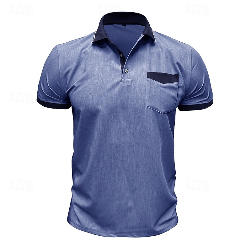 Bărbați Tricouri polo Camasa de blugi Casual Stradă Rever Guler polo cu nervuri Manșon scurt De Bază Modern Simplu Buzunar Bloc de Culoare Vară Primăvară Fit regulat Albastru piscină Negru 2026 - $29.99 –P2