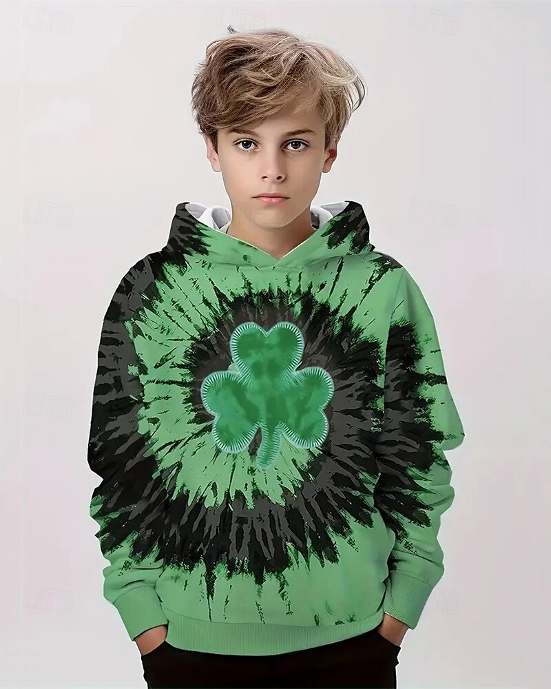 St Patrick Pojkar 3D Grafisk Knytbatik Huvtröja Långärmad Vår Höst Mode Streetwear Barn 4-12 år Huva Utomhus Ledigt Dagligen Normal 2025 - $18.99 –P1