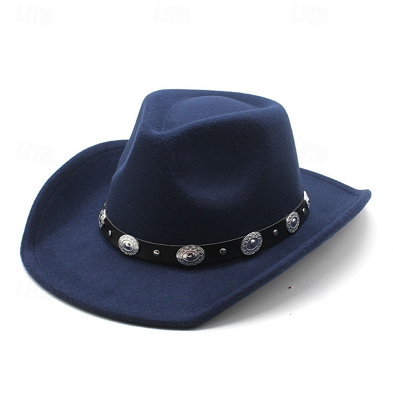 Men's Sun Hat Cowboy Hat Fedora Trilby Hat Black Wine Woolen Vintage Style Fashion 18th Century State of Texas Daily Theme Party Solid / Plain Color Sunscreen Cosplay 2025 - $21.99 –P6