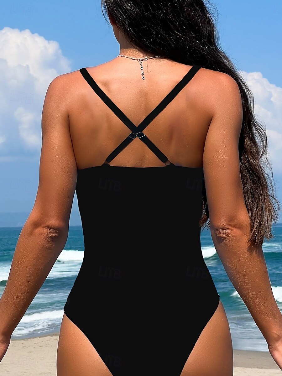 Dame Badetøy Ett stykke Monokini Badedrakt Åpen rygg Midjekontroll Høy Midje Tynn Ferie Strand Klær Blader V-hals Ermeløs Badedrakter 2025 - $27.99 –P2