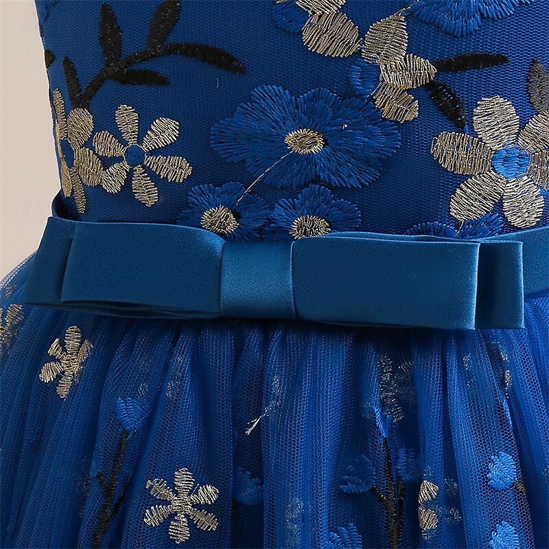Děti Dívčí Šaty na párty Květinový Bez rukávů Výkon Narozeniny Síťka Kravatový uzel Krásná Sladký Polyester Maxi Šaty na párty Swingové šaty Áčkové šaty Léto 4 roky + Šampaňská Vodní modrá Trávov 2025 - $44.99 –P4