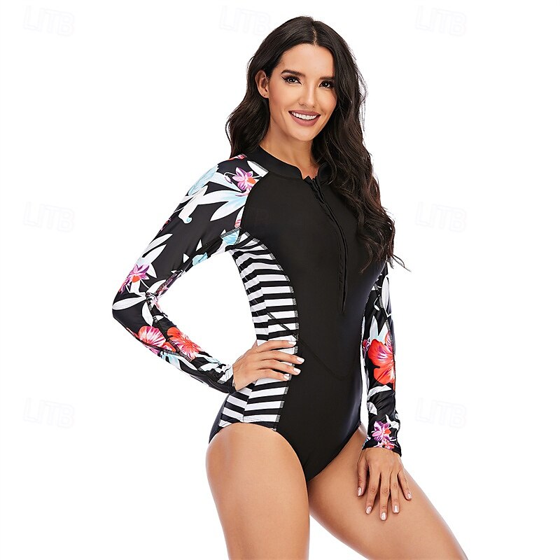 Femme Maillot Anti UV Maillot de bain 1 pièce Protection solaire UV UPF50+ Poids Léger manche longue Spandex Le Maillot de corps Maillot de bain Zip sur le devant Natation Surf Plage Sports nautiques de 2025 ? $24.79 –P3