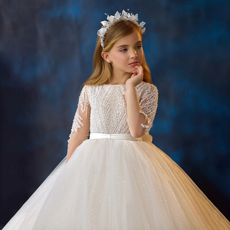 kinderkleidung Mädchen Blumenmädchen Kleid Kleid für die Erstkommunion Party Kleid Feste Farbe Ärmellos Langarm Leistung Hochzeit Party Gitter Prinzessin Süß Gitter Mitte der Wade Etuikleid Tüll-Kleid 2025 - $112.99 –P2