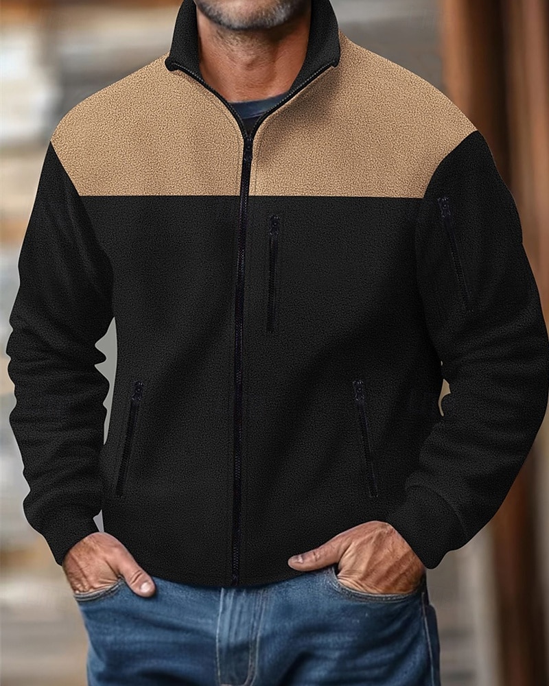 Men's Lightweight Jacket Casual Jacket Vacation Daily Wearproof Pocket Fall & Winter Color Block Fashion Classic Stand Collar Regular Black Navy Blue Khaki Army Green Gray Jacket 2025 - $33.99 –P1