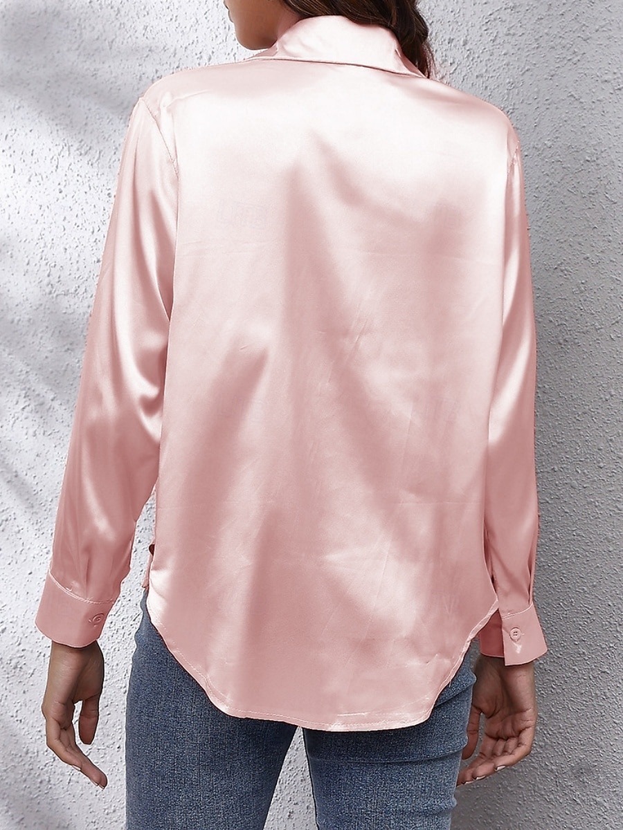 Per donna Camicia Elegant Elegante Raso/Satin Tinta unica Affari Moderno Casual Manica Lunga Colletto a Camicia Top Regolari Lavoro Abbigliamento Formale Bottoni Giallo Rosa Vino Blu Verde Estate del 2025 a $24.99 –P4