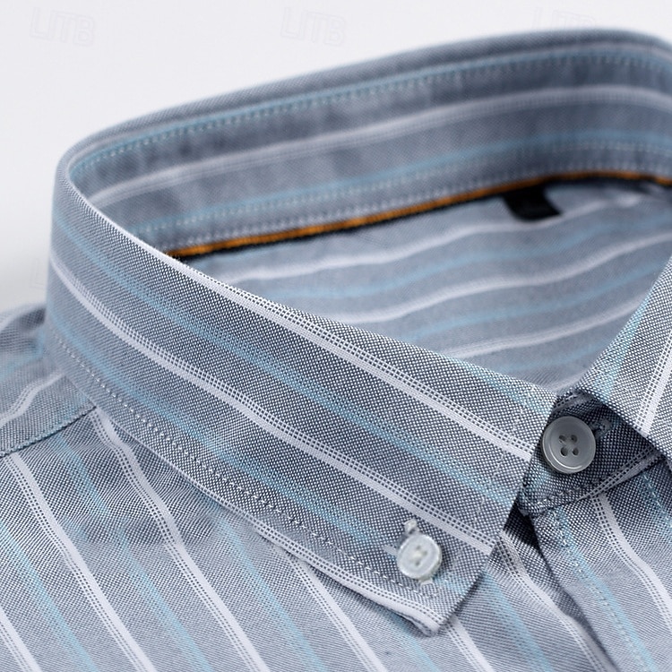 Men's 100% Cotton Oxford Shirt grey blue Light Green Pink Purple Long Sleeve Striped Button Down Collar School Wedding Buttons Clothing Apparel Neutral Fashion Daily 2025 - $28.99 –P2