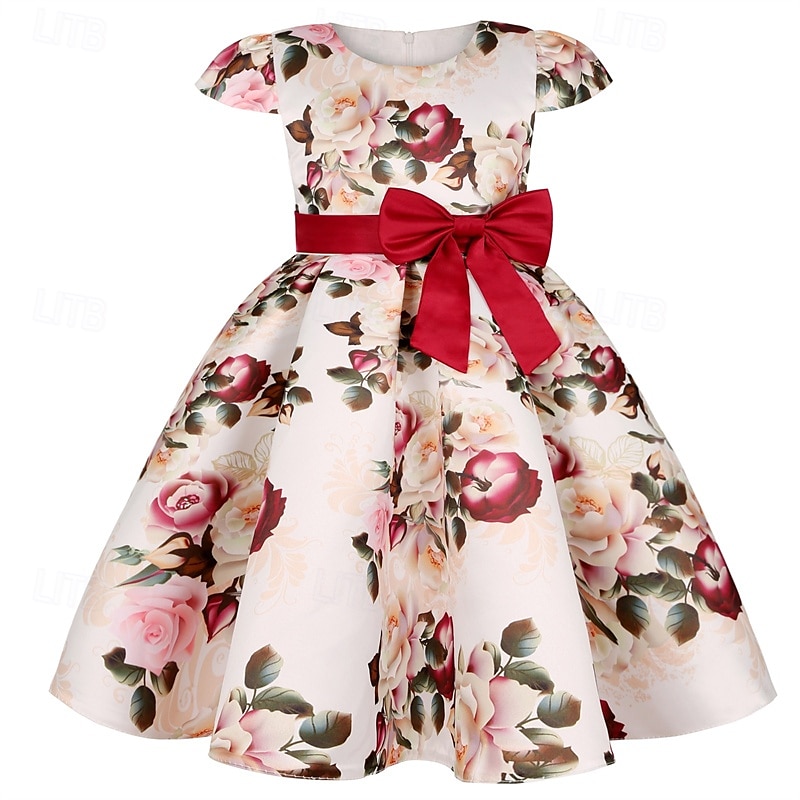 Enfants Fille Robe de fête Fleur Manche Courte Utilisation Anniversaire Noeud de cravate Magnifique Doux Coton Maxi robe soirée Robe Évasée Robe Trapèze Eté 4 ans et + Jaune Rose Claire Rouge de 2025 ? $32.99 –P11