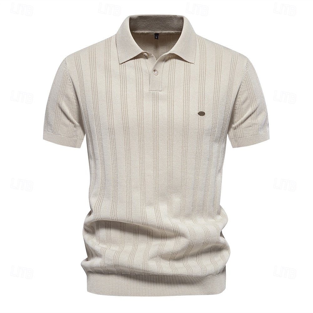 Men's Business Casual Lapel Button Short Sleeve Vintage Fashion Solid Color Vertical Stripes Buttons All Seasons Black Bronze Light Grey Beige 2025 - $26.99 –P7