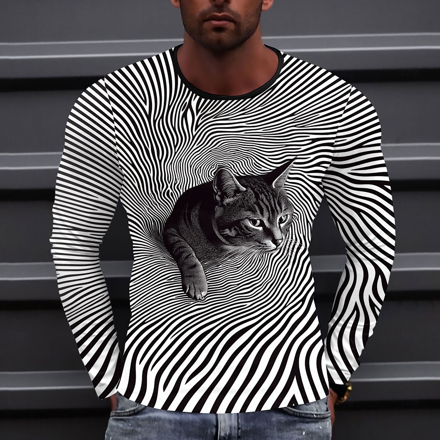 Męskie Kot Podkoszulek Długi rękaw Podkoszulek Druk 3D Półgolf Koszula Moda Przesadny Ulica Codzienny Czarny Lato Wiosna Jesień Odzież S M L XL XXL XXXL 2025 - $19.99 –P1