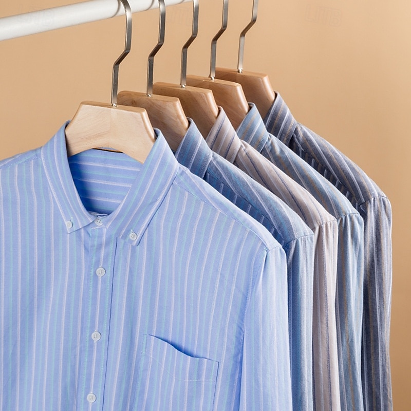 Men's 100% Cotton Oxford Shirt grey blue Light Green Pink Purple Long Sleeve Striped Button Down Collar School Wedding Buttons Clothing Apparel Neutral Fashion Daily 2025 - $28.99 –P14