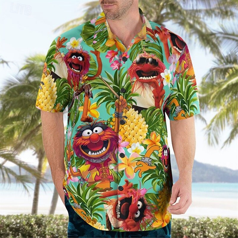 Per uomo Pop art Ananas Hawaiano Camicia Camicia estiva Camicia hawaiana Manica corta Camicia Collo ripiegabile Hawaiano Originale Informale Esterno Strada Informale Rosso verde Verde chiaro Blu Con del 2025 a $3.09 –P7