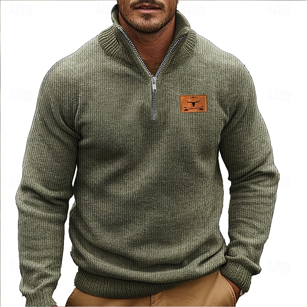 Herren Pullover Zip Pullover Reißverschluss Polo-Pullover Reißverschlusskragen Retro Vintage Brautkleider schlicht Party-Abendgarderobe Täglich Bestickt Gestrickt Warm Langarm Herbst Winter Schwarz 2025 - $37.99 –P6