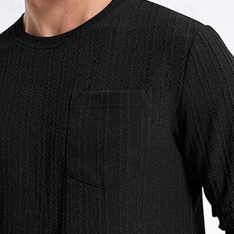 Herren T Shirt T-Shirt Langarmshirt Langarm Rundhalsausschnitt Frühling & Herbst Einfach Mode Designer Basic Tasche Jacquard Urlaub Straße Ausgehen Dunkel Braun Schwarz Weiß Top T-Shirt für Herren 2025 - $24.99 –P8
