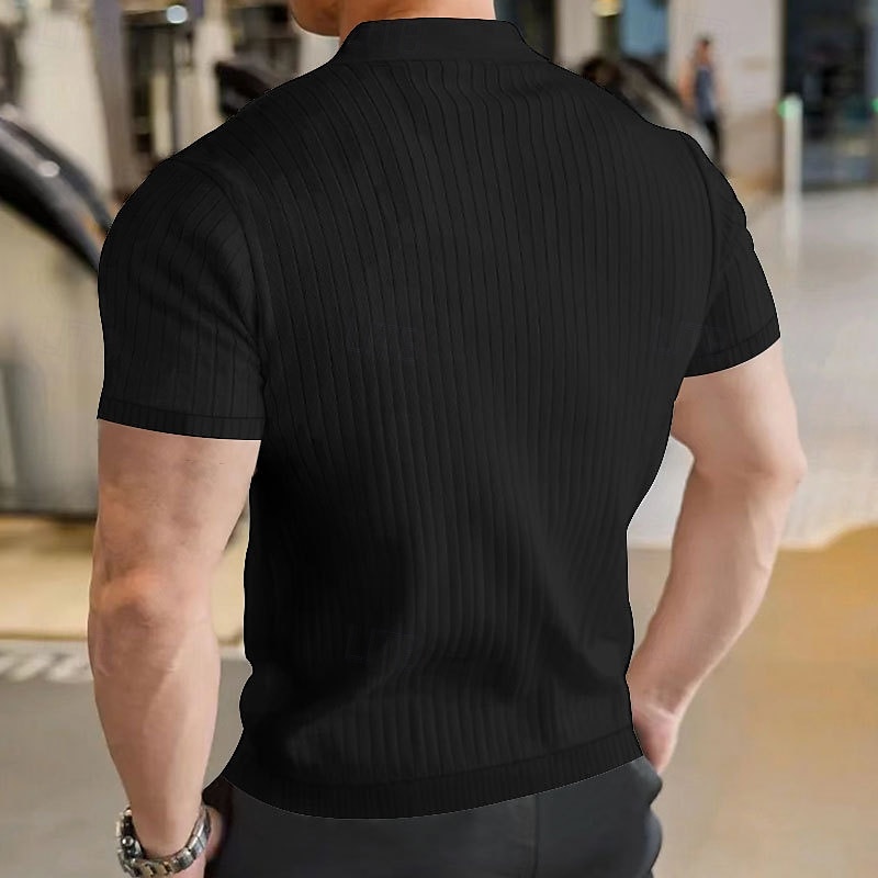 Herren Rippenstrick-Top Muskelshirt Arbeit Lässig Klassisch Kurzarm Basic Modern Einfarbig Knöpfe Frühling & Sommer Schmale Passform Schwarz Weiß Burgunderrot Hellgrau Khaki Rippenstrick-Top 2025 - $21.99 –P5