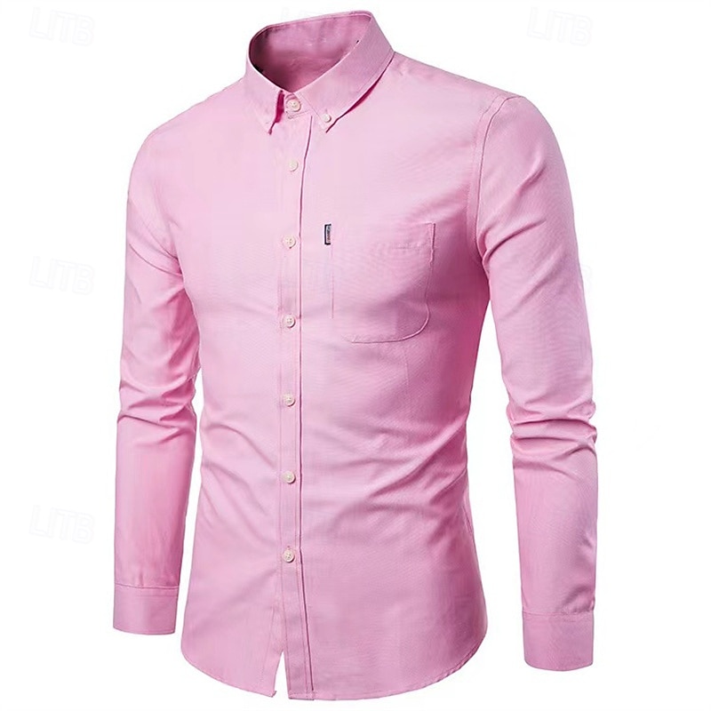 Herren Hemd Oberhemd Knopfhemd Glatt Hochzeit Party Schwarz Weiß Rosa Marineblau Langarm Kargen Frühling & Herbst Bekleidung Tasche 2025 - $19.99 –P7