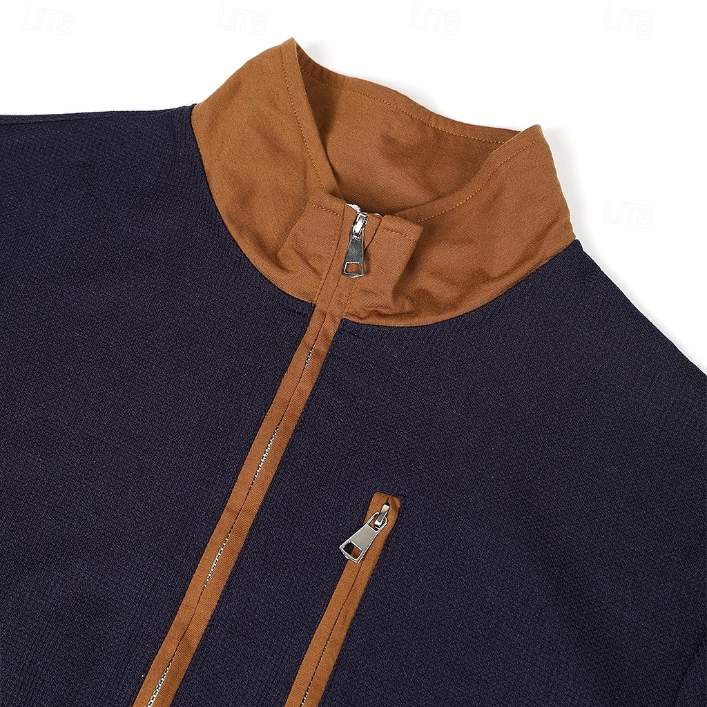 Men's T Shirt Waffle Knit Tee Tee Top Long Sleeve Shirt Long Sleeve Quarter Zip Spring & Fall Color Block Fashion Designer Basic Patchwork Zipper Vacation Street Going out Black Navy Blue khaki Top 2025 - $23.99 –P5