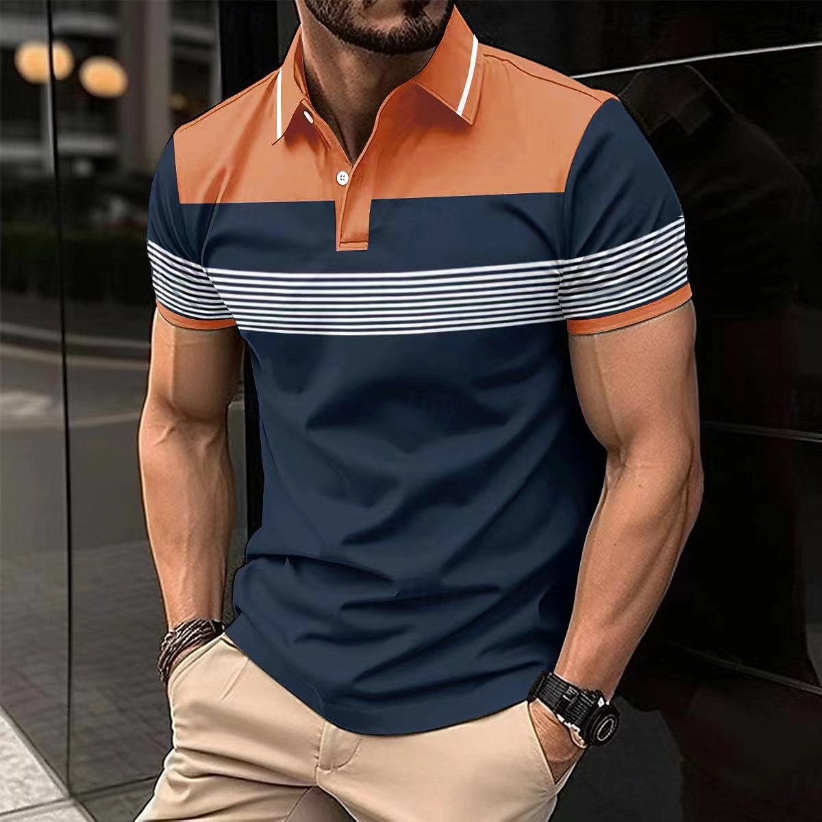 Herre Business Polo Golf skjorte Virksomhet Avslappet Knaphul Klassisk Kortermet Fargeblokk Stribe Lapper Knapper Sommer Vår & Vinter Hvit Rød Oransje Grønn Kakifarget Grå Business Polo 2025 - $21.99 –P11