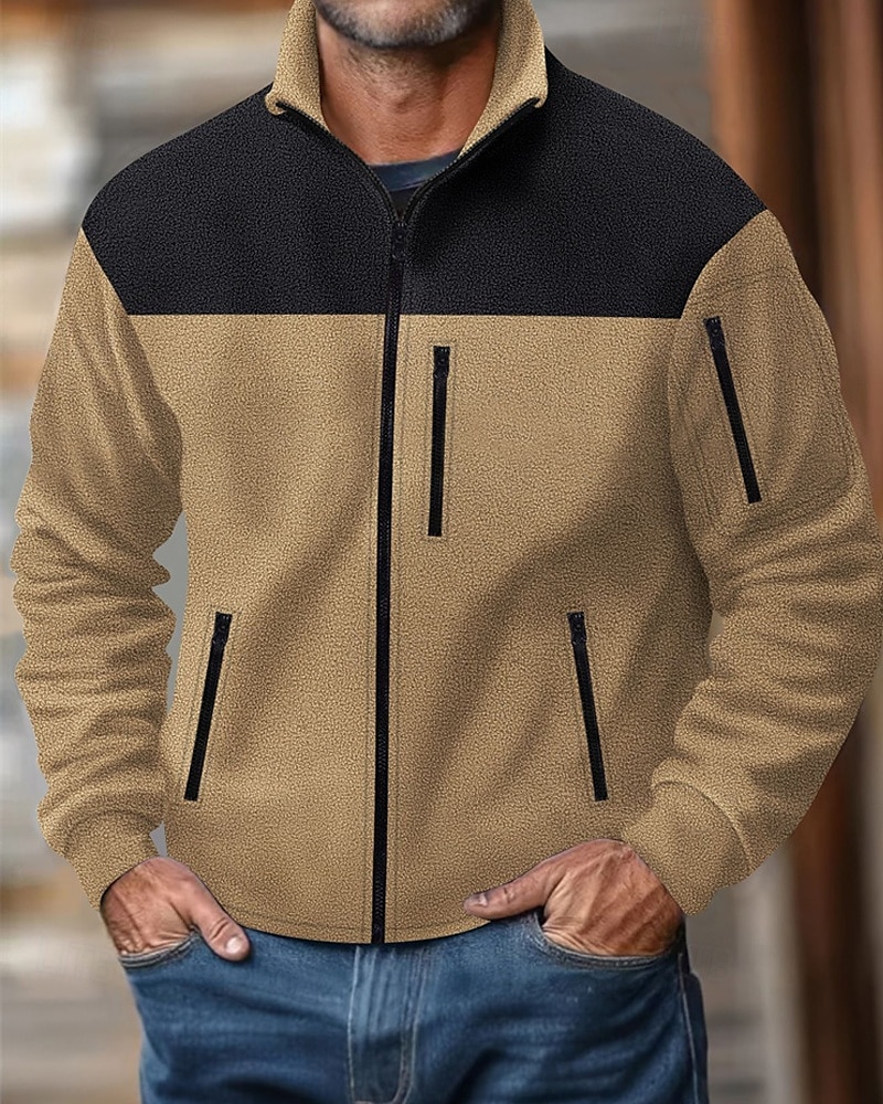 Men's Lightweight Jacket Casual Jacket Vacation Daily Wearproof Pocket Fall & Winter Color Block Fashion Classic Stand Collar Regular Black Navy Blue Khaki Army Green Gray Jacket 2025 - $33.99 –P3