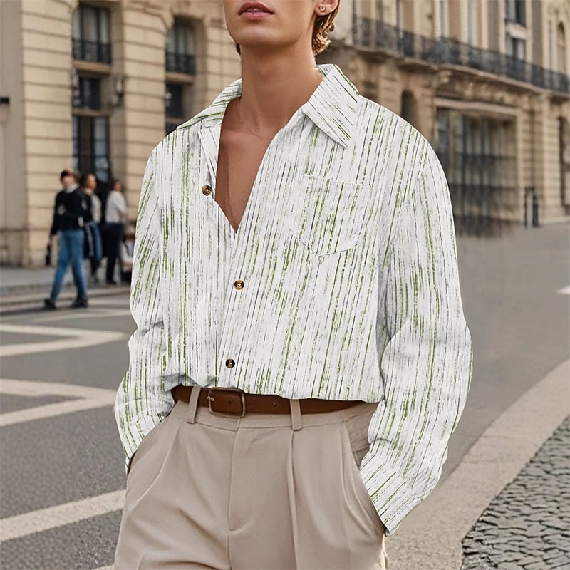 Per uomo Camicia Camicia estiva Maglietta informale Camicia da spiaggia Camicia con bottoni Rosso Verde Kaki Grigio chiaro Manica lunga Strisce Bavero Da mare Hawaiano Tasche Abbigliamento Poliestere del 2025 a $27.99 –P7