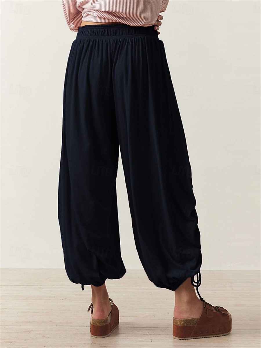 Women's Slacks Bloomers Fashion Streetwear Full Length Medium Waist Plain Drawstring Comfort Outdoor Stretchy Vacation Street Daily Black Army Green Rose Red Spring Fall Loose Fit 2025 - $27.99 –P8