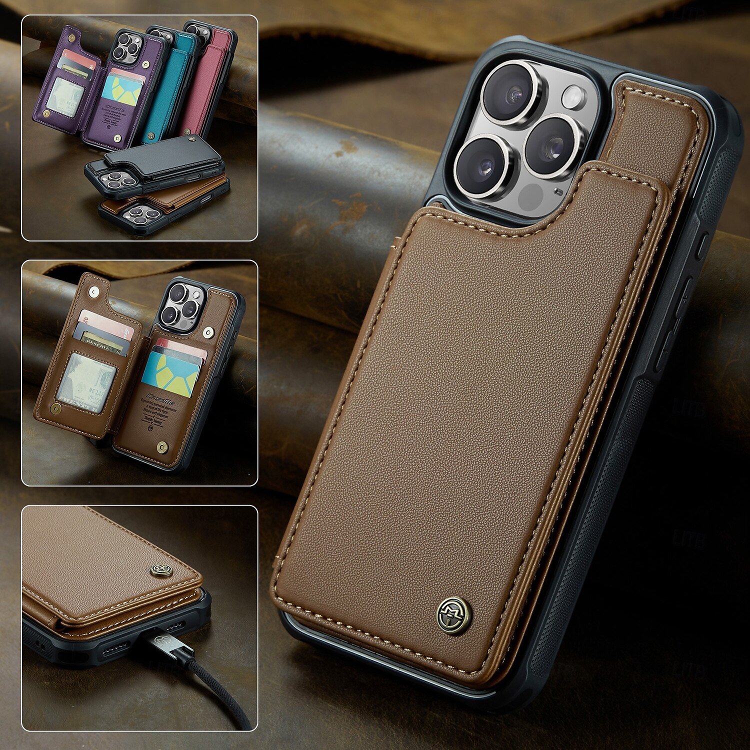 Phone Case For iPhone 16 Pro Max Plus iPhone 15 Pro Max Plus iPhone 14 13 12 11 Pro Max Plus Back Cover with Stand Holder Card Slot Shockproof Retro TPU PC 2025 - $18.99 –P15