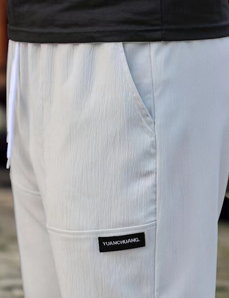 Men's Trousers Casual Pants Pocket Drawstring Elastic Waist Plain Comfort Soft Full Length Outdoor Casual Daily Fashion Streetwear Black Green 2025 - $20.99 –P3