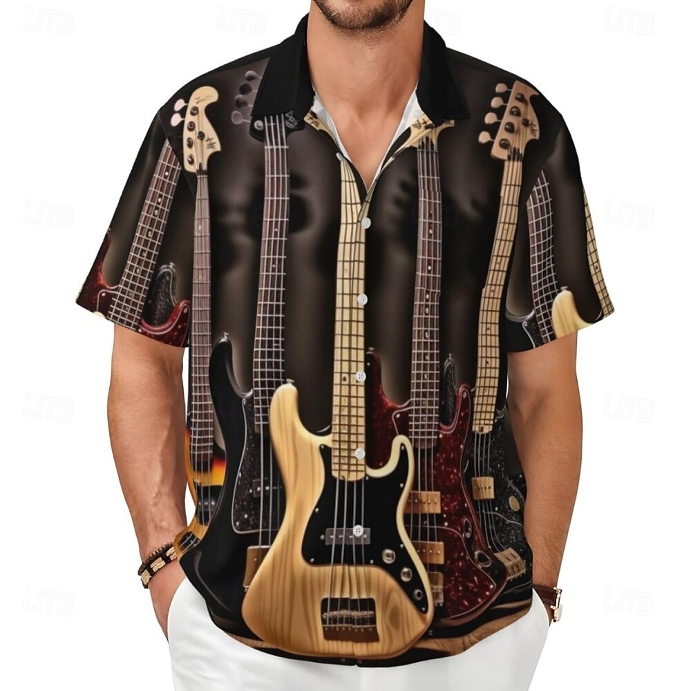 Homme Instrument de musique Chemise Décontractée Chemise Boutonnée Manche Courte Mode Décontractée Décontracté Occasionnel Été Printemps Col Rabattu Boutonner Marron de 2025 ? $24.99 –P3