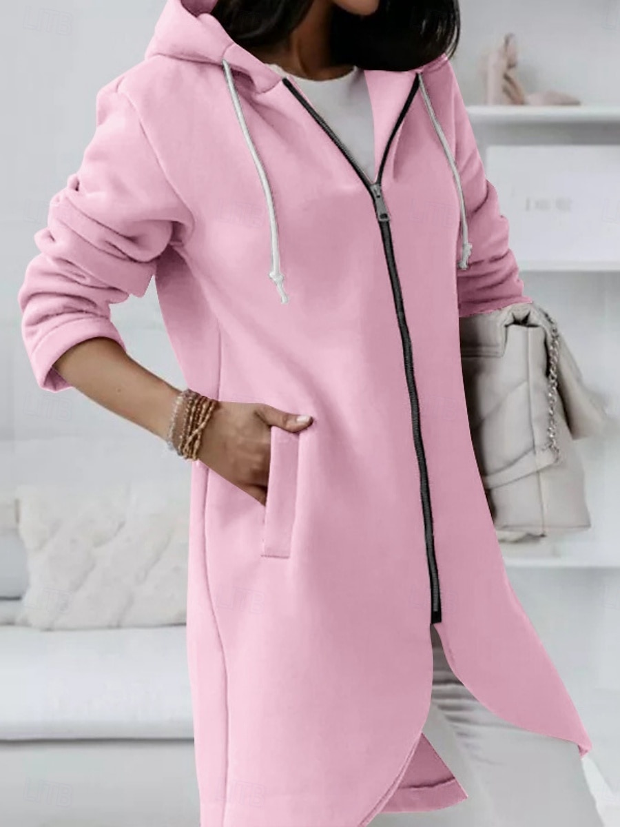 Dam Vinterkappa Vinterjacka Hoodiejacka Utomhus Gata Dagligen Höst Vinter Normal Täcka Normal Håller värmen Andningsfunktion Samtida Stylish Jacka Långärmad Ensfärgat Med fickor Blixtlås i fullängd 2025 - $31.99 –P3