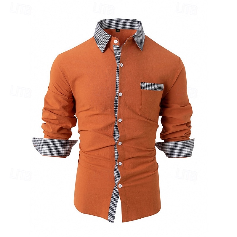 Herren Hemd Oberhemd Knopfhemd Farbblock Hochzeit Party Schwarz Weiß Rosa Orange Langarm Kargen Frühling & Herbst Bekleidung Patchwork 2025 - $26.99 –P1