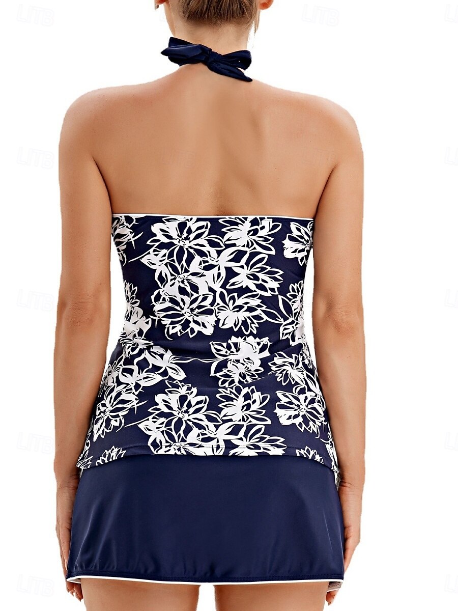 Damen Badeanzug Tankini 2 Stück Rock Bademode Rückenfrei Hohe Taillenlinie Urlaub Strandbekleidung Blumen V Ausschnitt Ärmellos Badeanzüge 2025 - $47.99 –P4