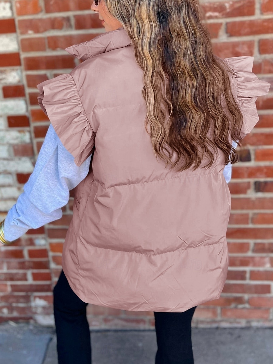 Dames Vest Buiten Straat Dagelijks Herfst Winter Normaal jas Normale pasvorm Houd Warm Ademend Hedendaags Stijlvol Jacks Mouwloos Effen Kleur Met zakken Zwart Blozend Roze Khaki 2025 - $41.99 –P5
