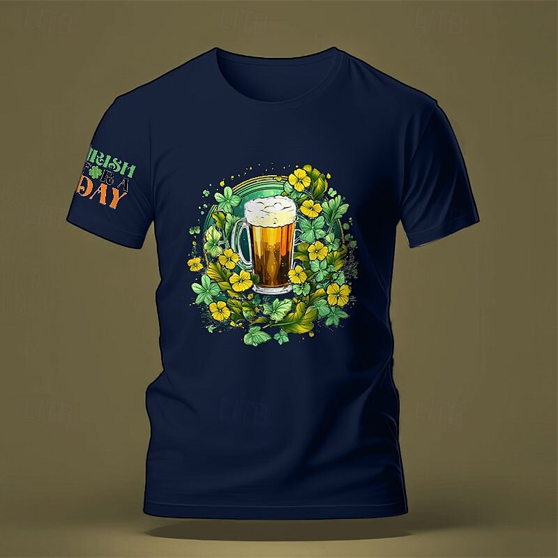 st.patrick's dag bloemen oktoberfest bier st. Patrick's Day zwart wit blauw t-shirt tee heren grafisch overhemd van katoenmix sport klassiek overhemd korte mouw comfortabel t-shirt sport outdoor 2025 - €22.99 –P4