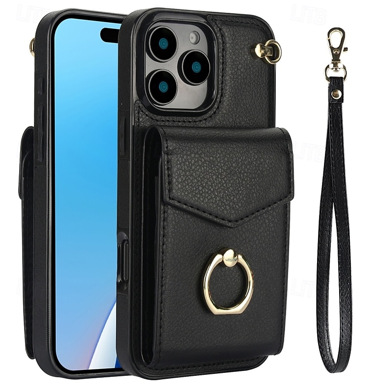 هاتف غطاء من أجل ايفون 16 برو ماكس بلس آيفون 15 برو ماكس بلس iPhone 14 13 12 11 Pro Max Plus غطاء خلفي حامل الخاتم مع رباط المعصم فتحة لبطاقة مكتب  /  الأعمال TPU جلد PU 2025 - $21.99 –P1