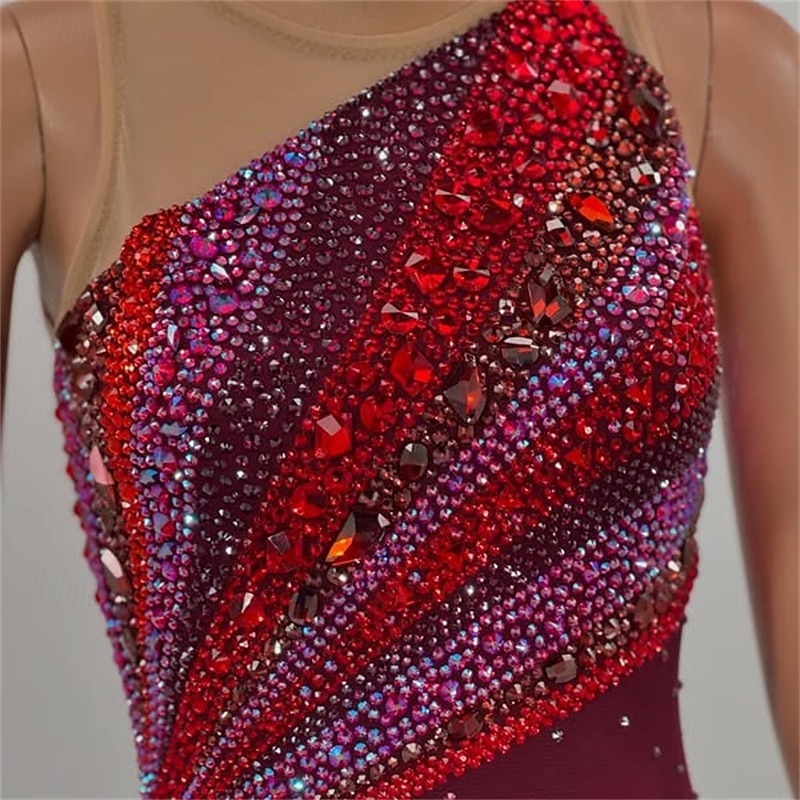 Taitoluistelupuku Naisten Tyttöjen Luistimet Hameet Punainen Epäsymmetrinen helma Silmukka Erittäin elastinen Kouluts Kilpailu Luisteluasu Klassinen Kristalli / Strassi Hihaton Luistelu Taitoluistelu 2026 - $234.19 –P6