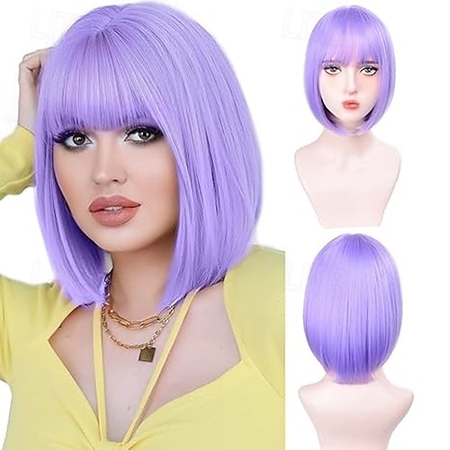 parrucche bob corte per donne parrucca bob con frangia parrucca bob liscia super morbida e facile da indossare, parrucca sintetica colorata per tutti i giorni, cosplay del 2025 a $18.49 –P2