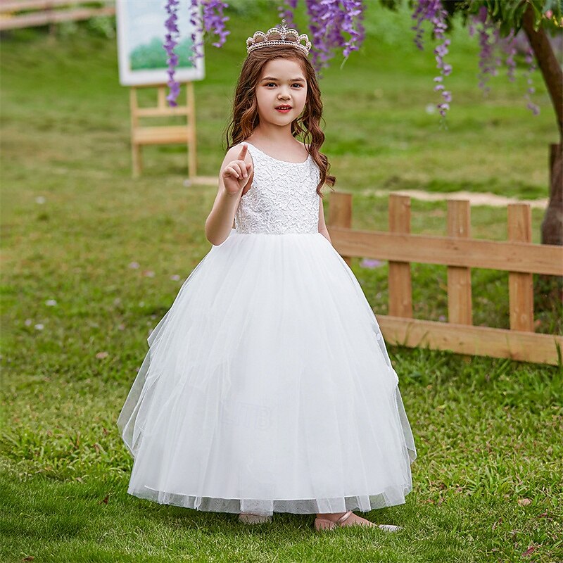 Vestido para Meninas das Flores Crianças Para Meninas Vestido de princesa Espetáculo Casamento Festa Elegante Lindo Com Transparência Côr Sólida Sem Manga Gola Redonda Branco Rosa 4 anos + de 2025 por $42.99 –P5