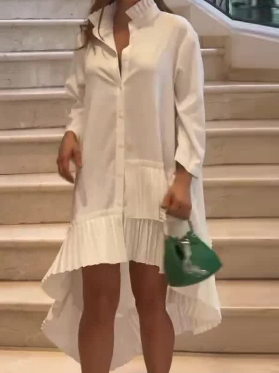 robe blanche Robe chemise Robe casual Femme Robe mi-longue A Volants Patchwork Sport & Loisir Plein Air Décontractées Mao manche longue Standard Noir Blanche S M L XL de 2025 ? $49.99 –P1