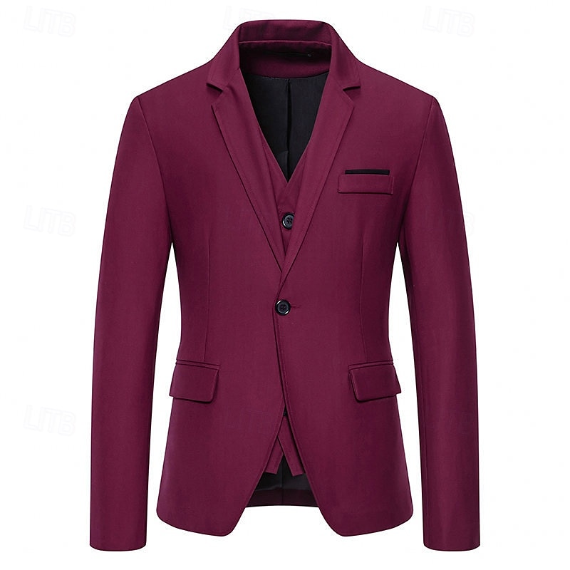 Herr Kavaj Företag Cocktailfest Bröllopsfest Mode Ledigt Vår & Höst Bomullsblandning Ensfärgat Knappar Ficka Bekväm Enkelknäppt Blazer Svart Vit Vinröd Kungsblå 2025 - $52.99 –P7