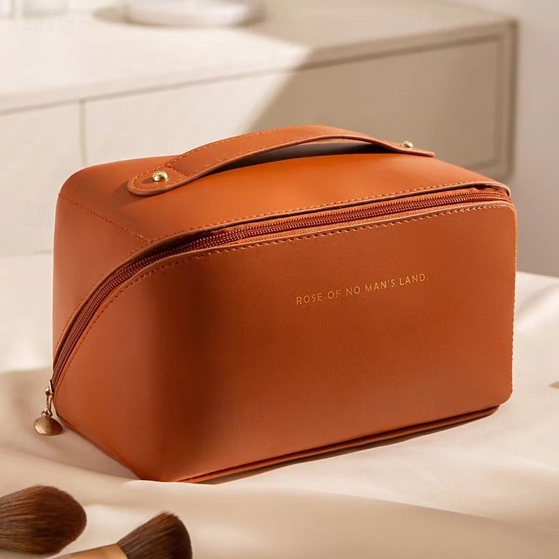 Grote capaciteit reissieraden cosmetische tas, modieuze PU lederen make-up organizer, draagbare toilettas met handvat voor reizen en opslag 2025 - $4.99 –P12